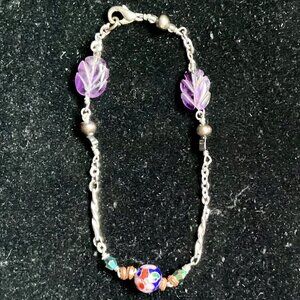 7” rhodium over silver, genuine amethyst bracelet